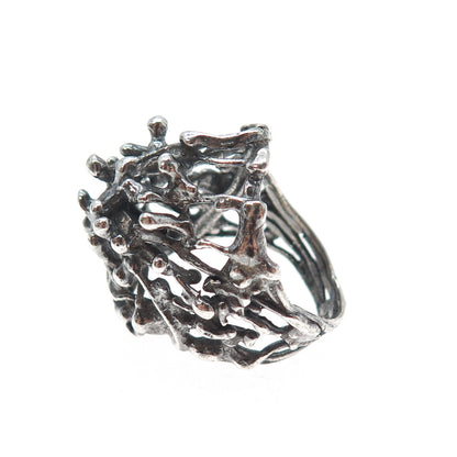 925 Sterling Silver Vintage Israel Modernist Oxidized Ring Size 6
