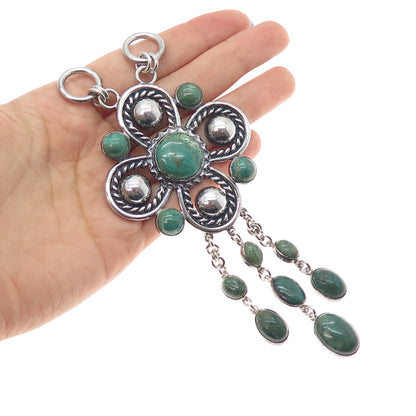 925 Sterling Silver Vintage Real Royston Turquoise Flower Centerpiece Pendant