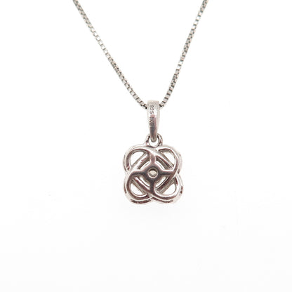 925 Sterling Silver Real Round-Cut Diamond Floral Box Chain Necklace 18"