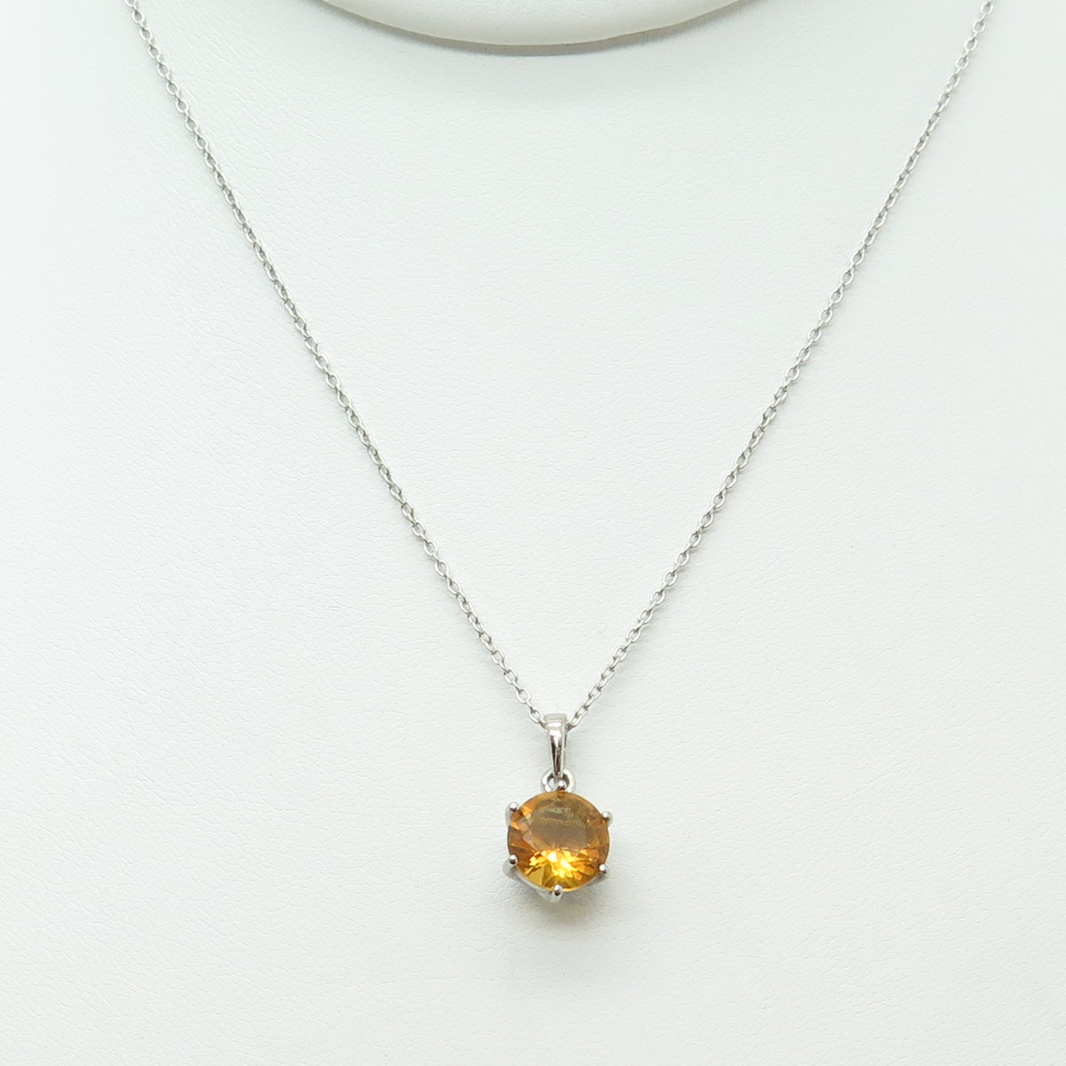 925 Sterling Silver Real Round-Cut Citrine Cable Chain Necklace 18"