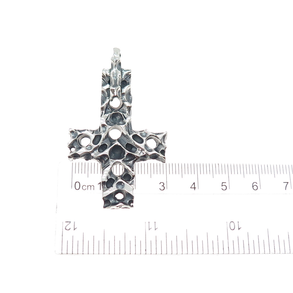 925 Sterling Silver Vintage Modernist Cross Oxidized Charm Pendant
