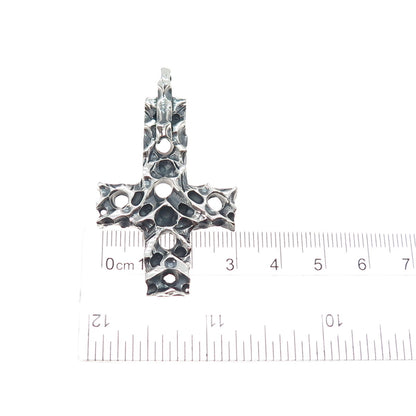 925 Sterling Silver Vintage Modernist Cross Oxidized Charm Pendant