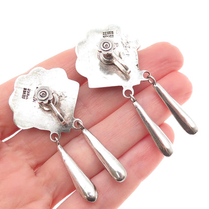 925 Sterling Vintage Mexico Real Amethyst Floral Dangle Screw Back Earrings