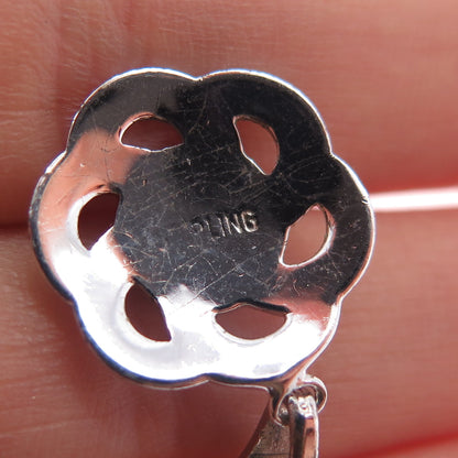 925 Sterling Silver Antique Art Deco Real Marcasite Flower Charm Pendant