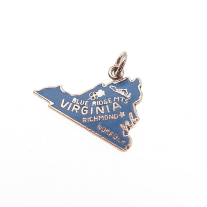 FRENCH & FRANKLIN 925 Sterling Silver Vintage Enamel Virginia Mini Charm Pendant