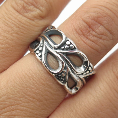 925 Sterling Silver Vintage Leaf Band Ring Size 8