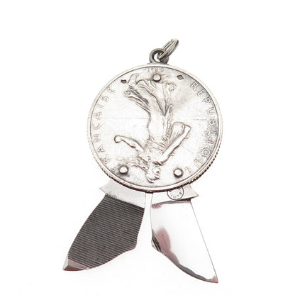Eloi Pernet 835 Silver Antique 1918 France 2 Francs Coin Pocket Knife Pendant