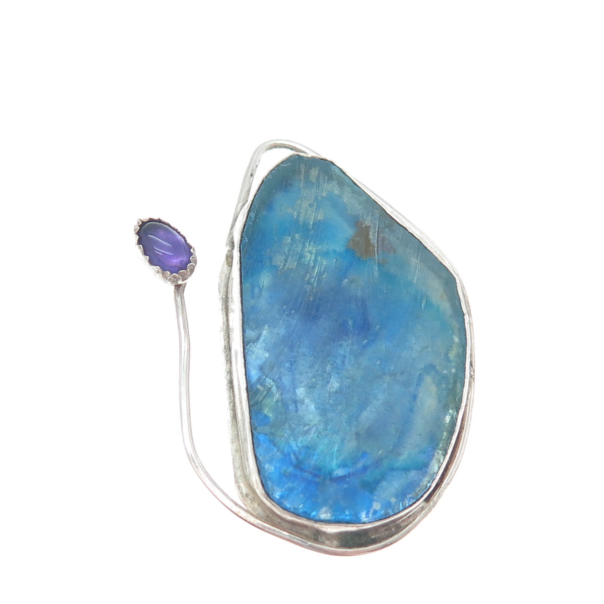 VACA CODI 925 Sterling Silver Vintage Real Amethyst & Roman Glass Brooch Pendant