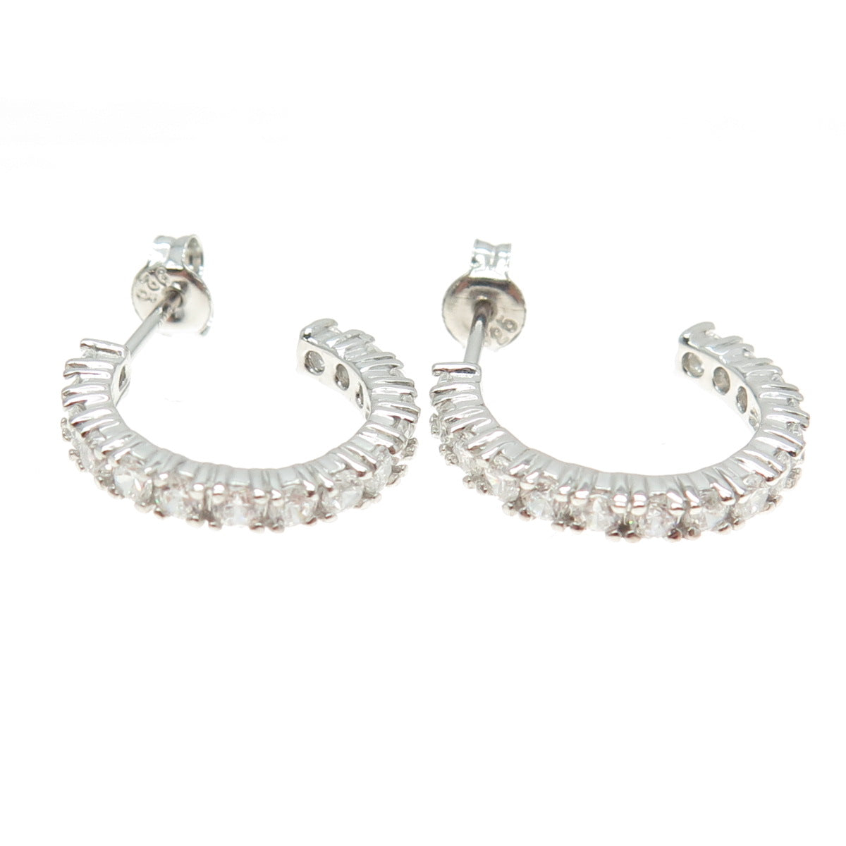 925 Sterling Silver Round-Cut Shaped C Z Half Hoop Earrings