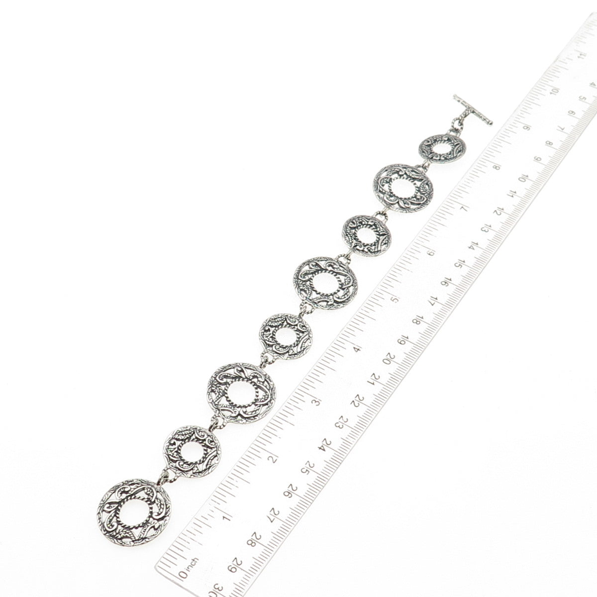 Carolyn Pollack 925 Sterling Silver Vintage Ornate Disc Link Bracelet 8"