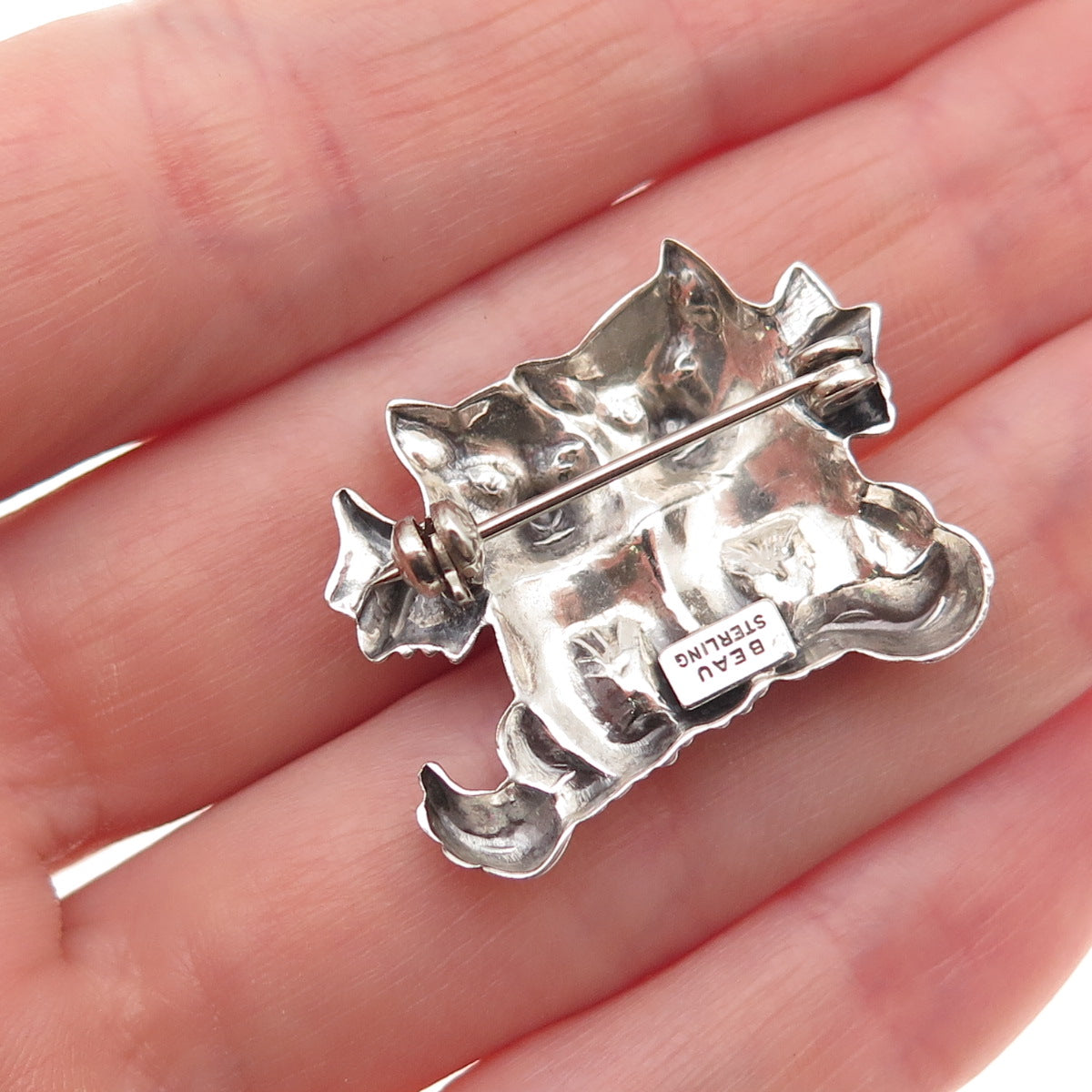 Beau 925 Sterling Silver Vintage Cat Couple Oxidized Pin Brooch
