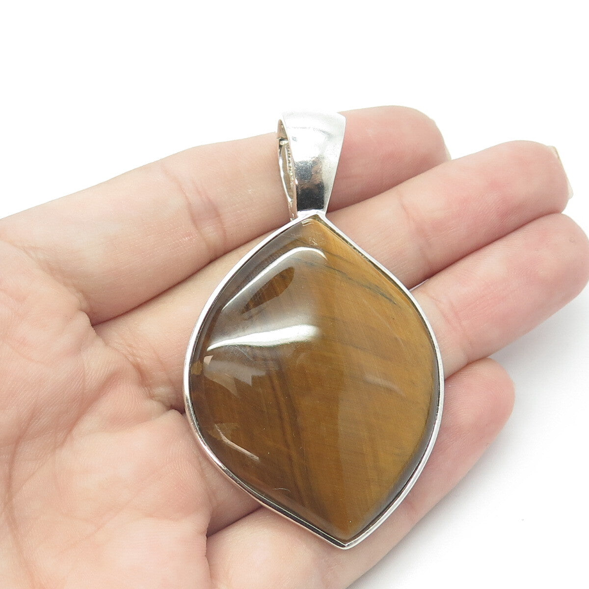 925 Sterling Silver Whitney Kelly Real Tiger Eye Gem Large Pendant