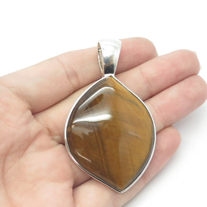 925 Sterling Silver Whitney Kelly Real Tiger Eye Gem Large Pendant