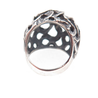 925 Sterling Silver Vintage Modernist Wavy Dome Oxidized Ring Size 3.5