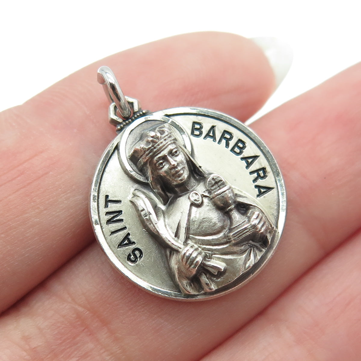 CREED 925 Sterling Silver Vintage Saint Barbara Medal Religious Charm Pendant