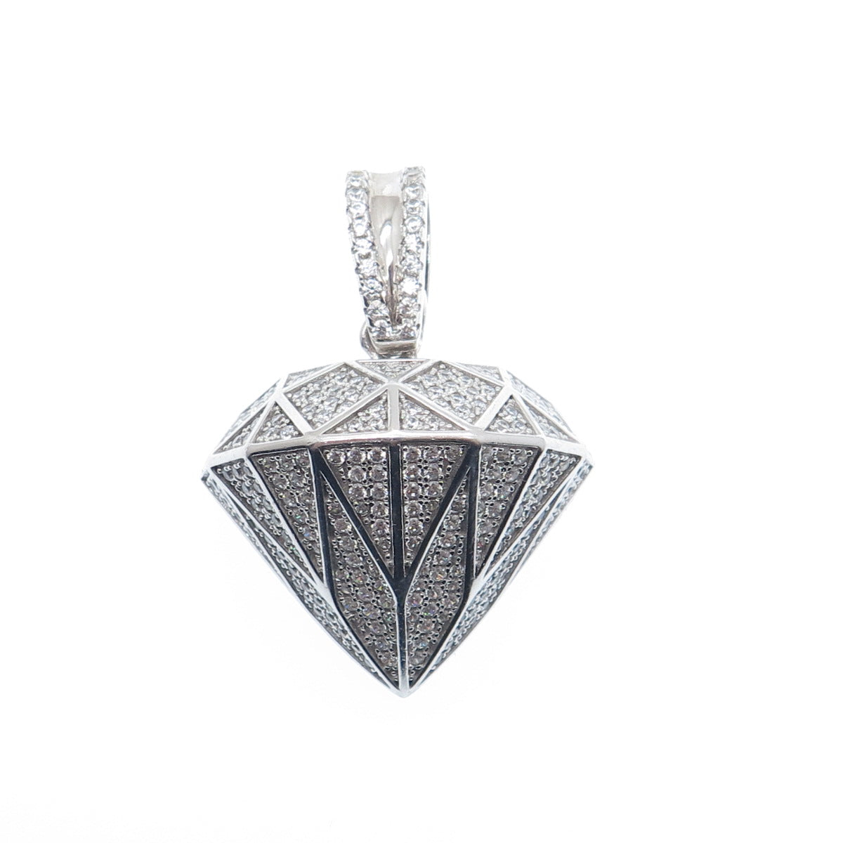 925 Sterling Silver Round-Cut C Z Diamond-Shape Charm Pendant