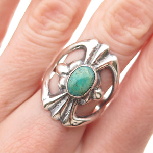 Old Pawn Sterling Silver Vintage Southwestern Turquoise Tribal Ring Size 6.75