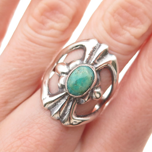 Old Pawn Sterling Silver Vintage Southwestern Turquoise Tribal Ring Size 6.75