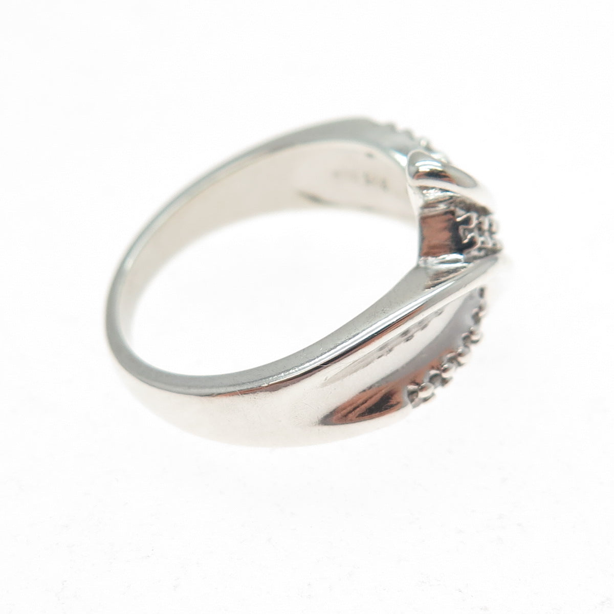 SUN 925 Sterling Silver Real Round-Cut Diamond Bypass Ring Size 7