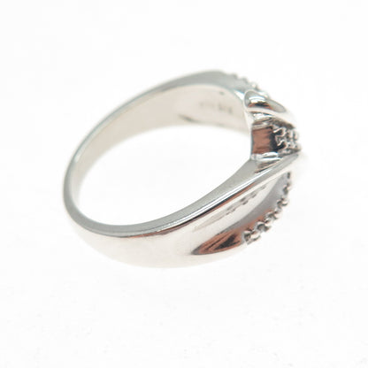SUN 925 Sterling Silver Real Round-Cut Diamond Bypass Ring Size 7