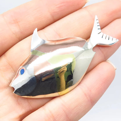 925 Sterling Silver 3-Tone Vintage Mexico Casados Enamel Fish Pin Brooch