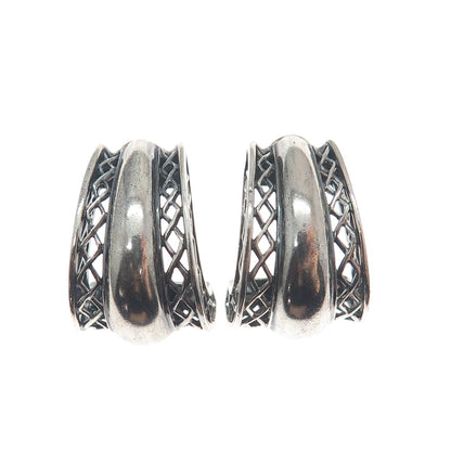 925 Sterling Silver Vintage Modernist Oxidized Hoop Earrings