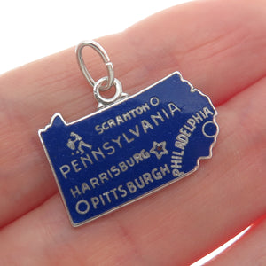 925 Sterling Silver Vintage Enamel Pennsylvania State Minimalist Charm Pendant