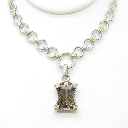 DANWAK 18K Gold Sterling 13-Diamond 0.20ct & Smoky Quartz 11.86ct Necklace 16"