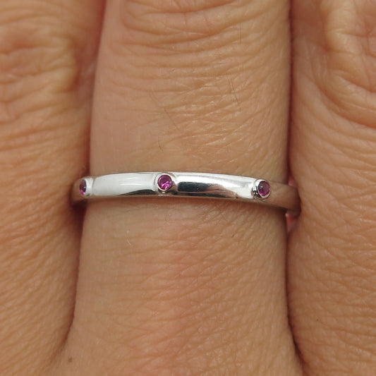 925 Sterling Silver Lab-Created Pink Sapphire Stackable Band Ring Size 8.75