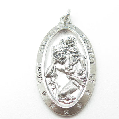 925 Sterling Silver Antique Art Deco St. Christopher Religious Pendant