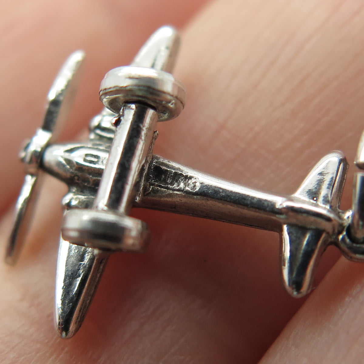 925 Sterling Silver Antique Art Deco Airplane 3D Charm Pendant