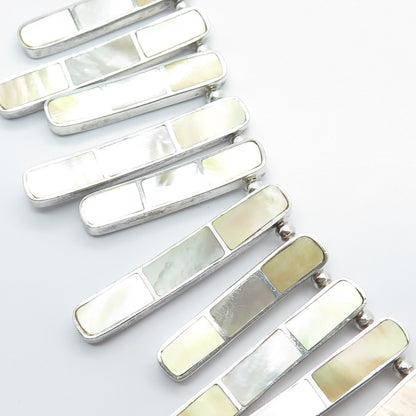 Sterling Silver Vintage ACLEONI Real Mother-of-Pearl Bar Chain Necklace 15"