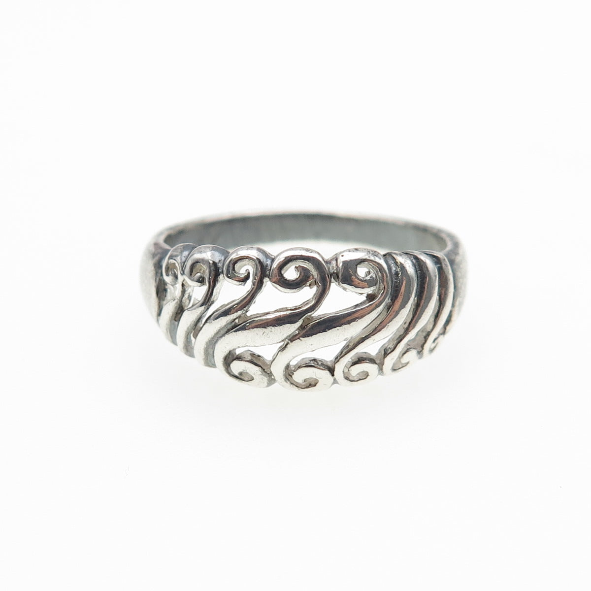 925 Sterling Silver Vintage Modernist Swirl Oxidized Ring Size 7.5