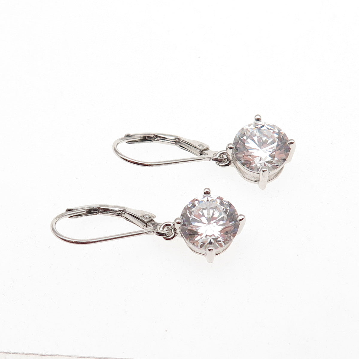 925 Sterling Silver Round-Cut C Z Dangle Earrings