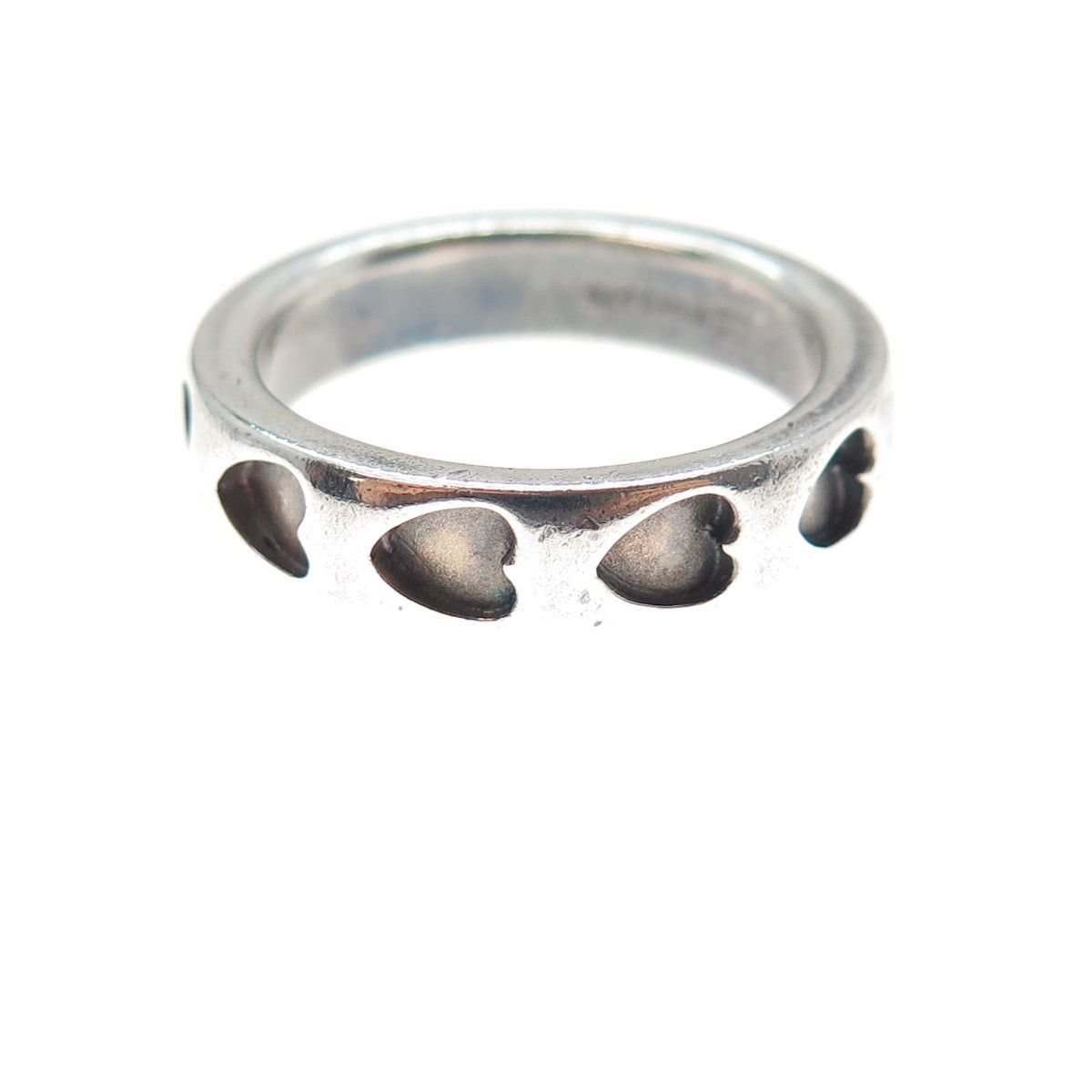 925 Sterling Silver Vintage Heart Oxidized All Around Band Ring Size 8