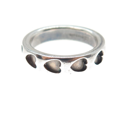 925 Sterling Silver Vintage Heart Oxidized All Around Band Ring Size 8