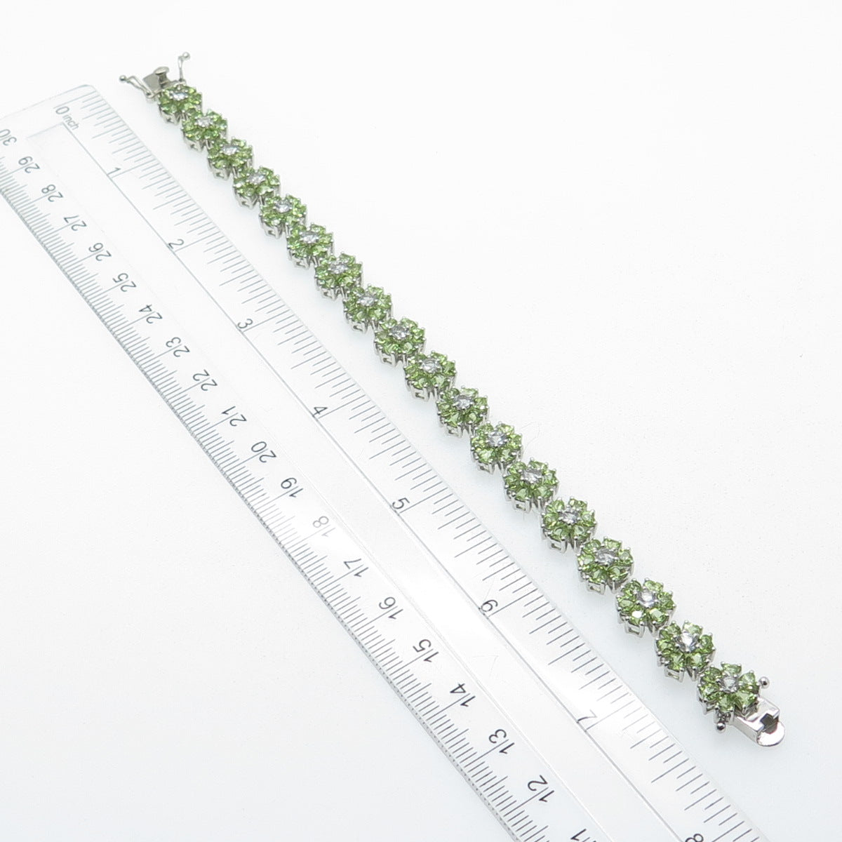 HAROLD TRUJILLO 925 Sterling Silver White Topaz & Peridot Tennis Bracelet 7.25"