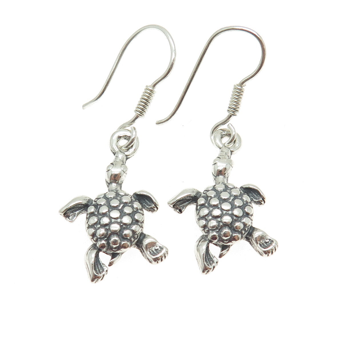 925 Sterling Silver Vintage Turtle Oxidized Dangle Earrings