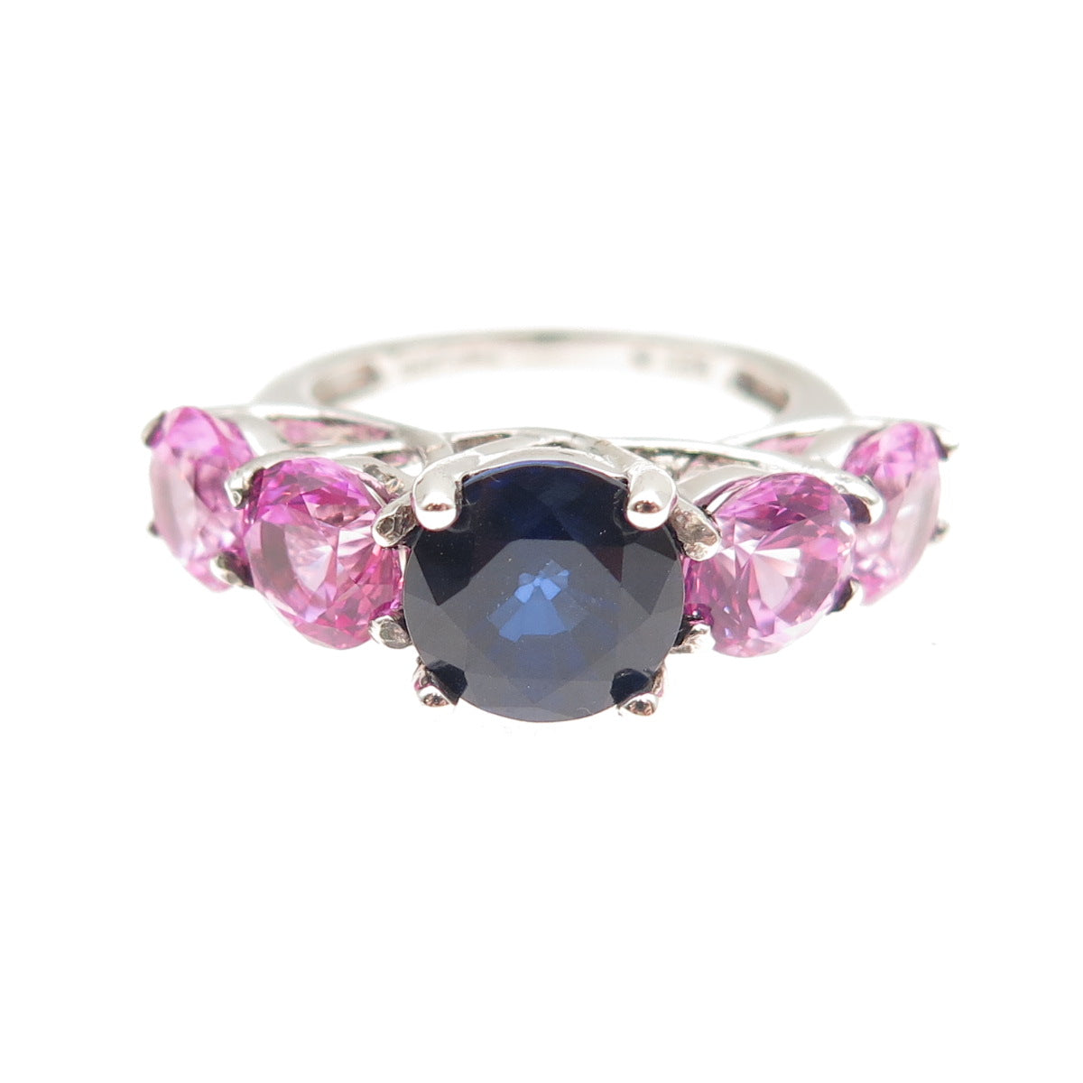 925 Sterling Silver Lab-Created Blue & Pink Sapphire Ring Size 5.75