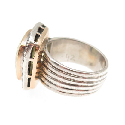 925 Sterling 14K Gold Vintage 1992 Real Diamond & Lemon Quartz Ring Size 7.5