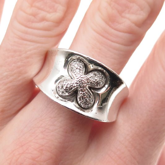CNA Pranda 925 Sterling Silver Real Round-Cut Diamond Floral Ring Size 10