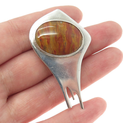925 Sterling Silver Vintage Real Jasper Modernist Pin Brooch
