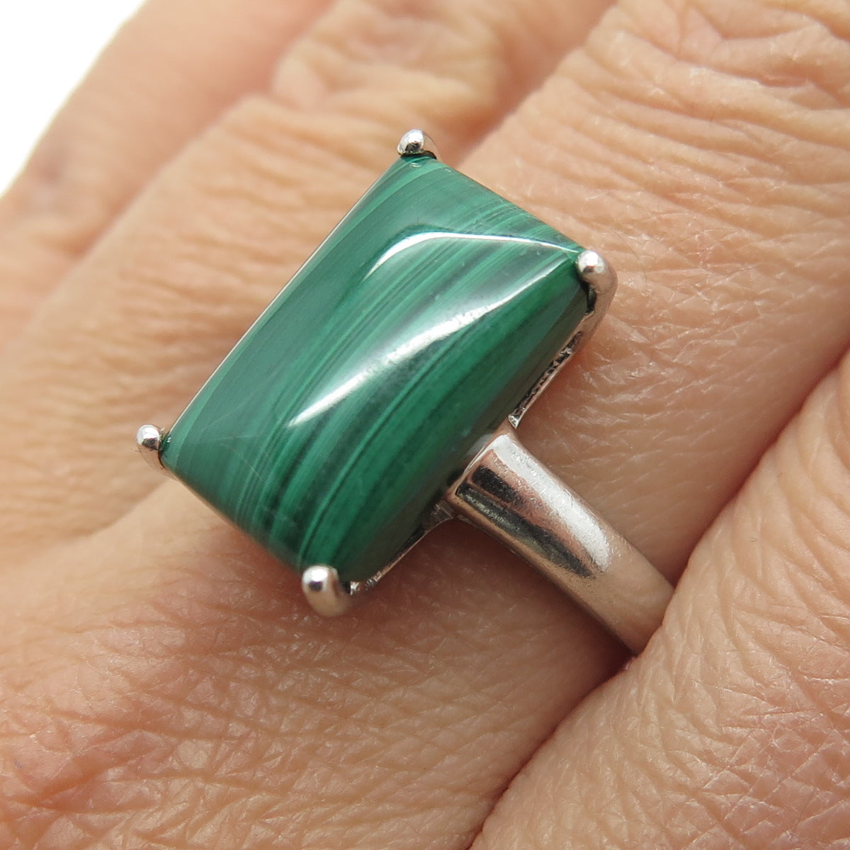 KN Kajal Naina 925 Sterling Silver Vintage Real Malachite Ring Size 9