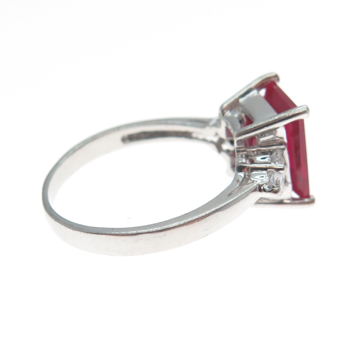 925 Sterling Silver Radiant-Cut Lab-Created Ruby & C Z Ring Size 8.25