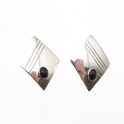 Old Pawn 925 Sterling Silver Vintage Southwestern Black Onyx Tribal Earrings