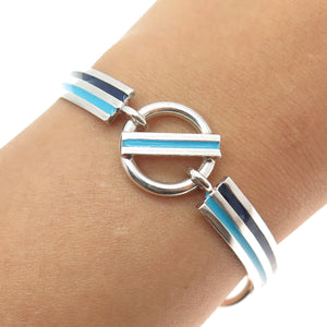 800 Silver Vintage Italy Enamel Modernist Panel Link Bracelet 7.25"