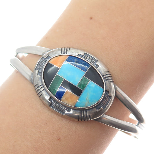 CAROLYN POLLACK Old Pawn 925 Sterling Vintage Multi-Gem Adjustable Bracelet 6.5"