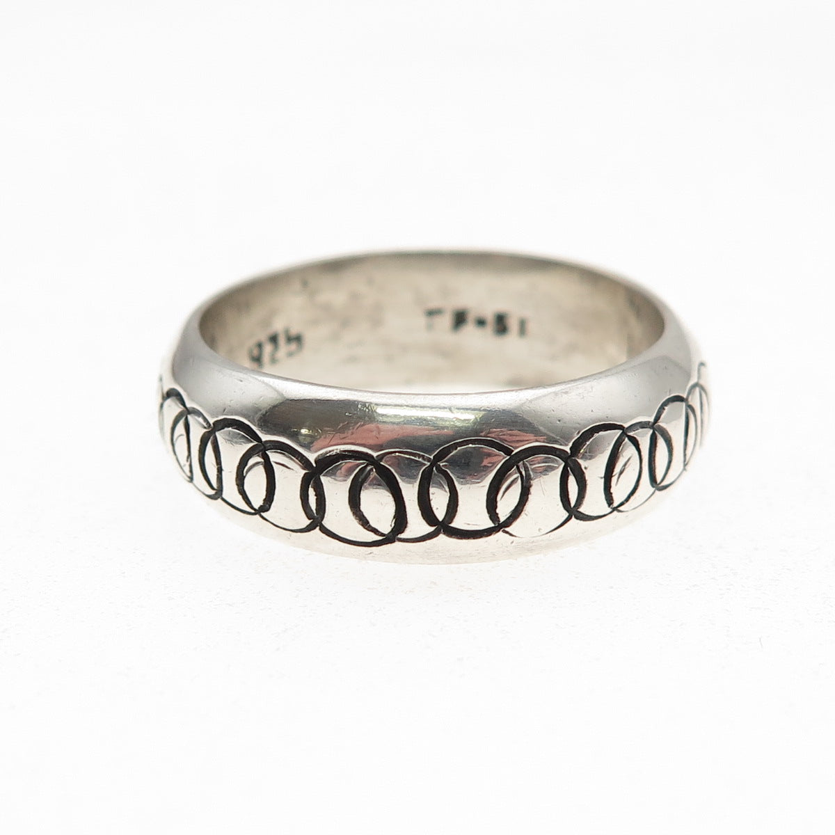 925 Sterling Silver Vintage Mexico Circle Link Oxidized Band Ring Size 11