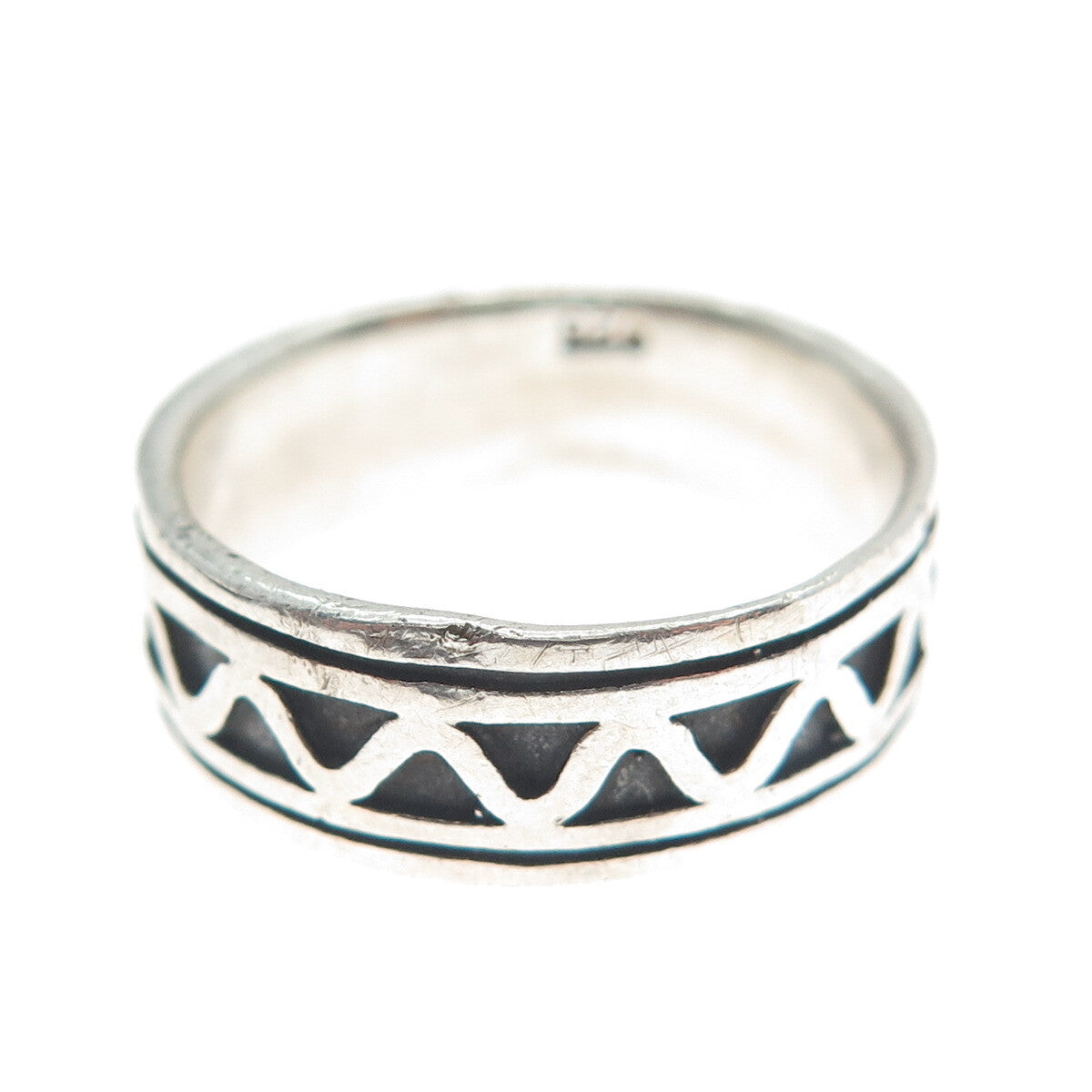925 Sterling Silver Vintage Zig Zag All Around Oxidized Band Ring Size 6.25