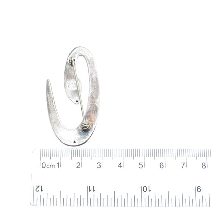 925 Sterling Silver Vintage Modernist Letter "C" Initial Oxidized Pin Brooch